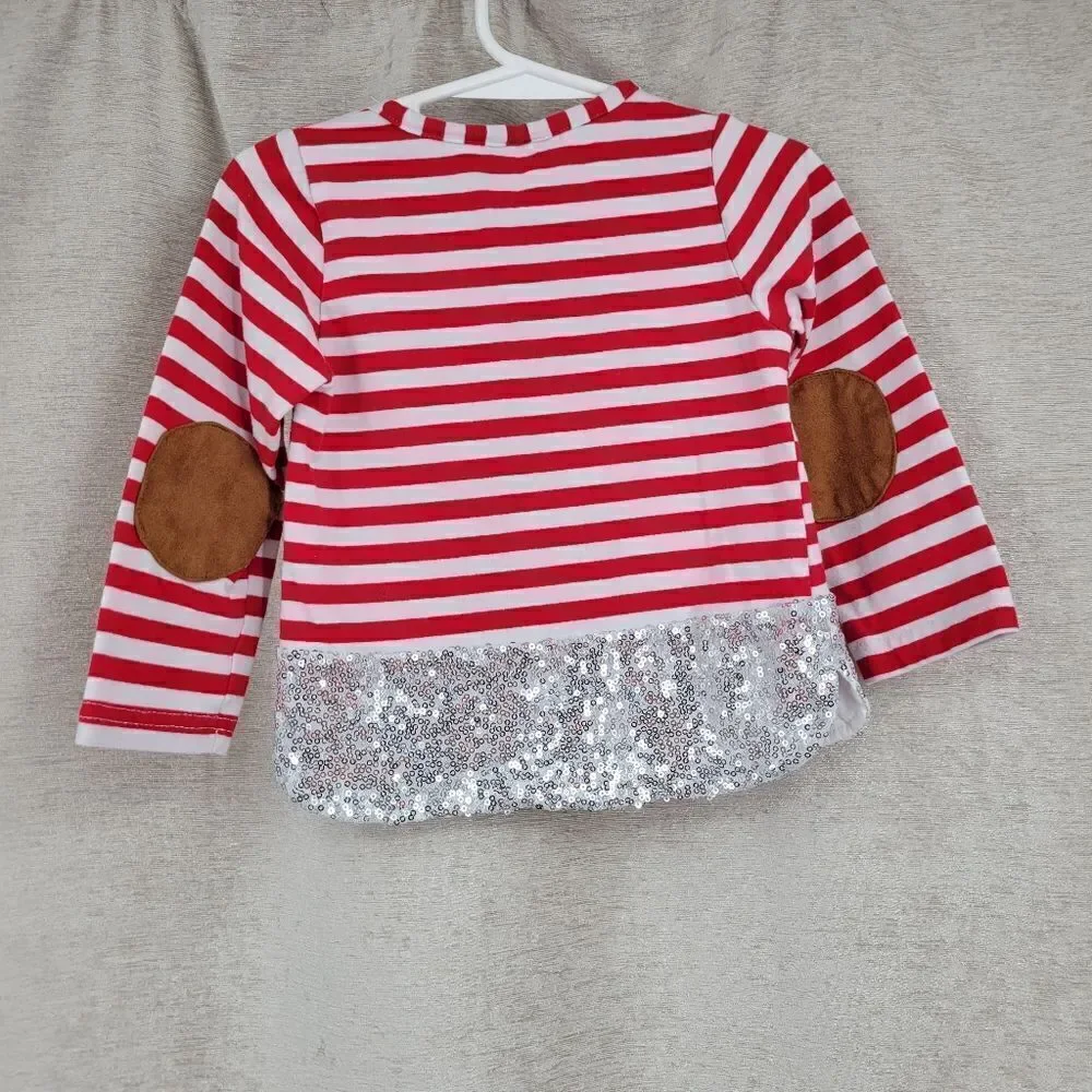 Christmas Girls Toddler 2T Matching Set Silver Reindeer Red White Stripes
